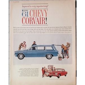 Vintage 1961 Chevy Corvair Lakewood Station Wagons Print Ad